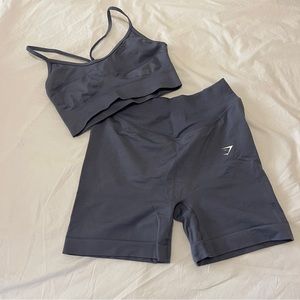 Gymshark Seamless Sweat Shorts and Bra Matching Set - Light Blue